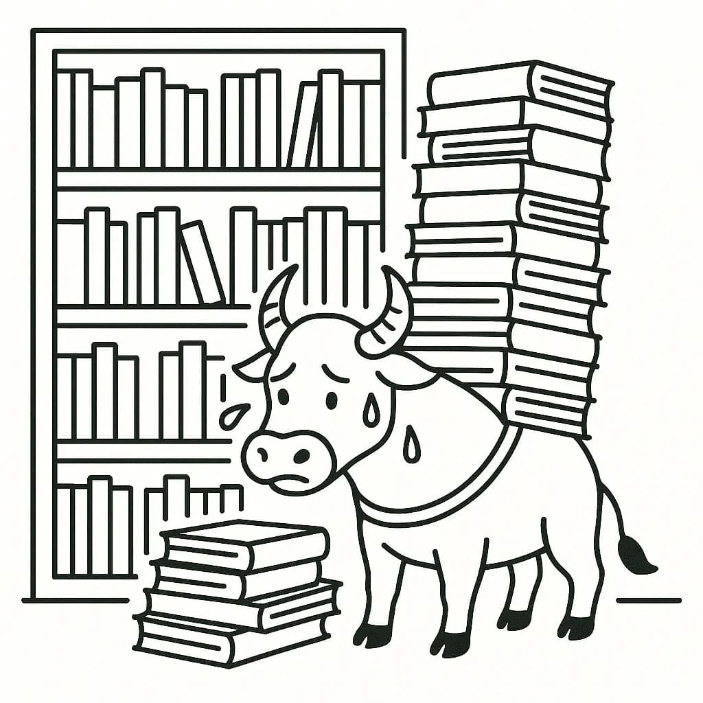 汗牛充棟の意味を表すイラスト