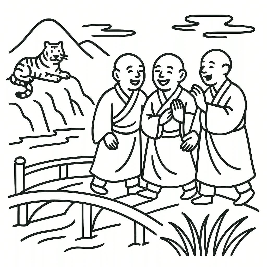 虎渓三笑の意味を表すイラスト