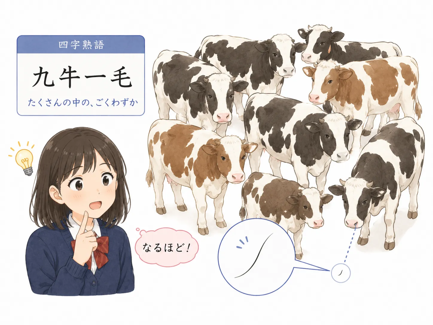 四字熟語の意味をイメージして理解する学習イラスト