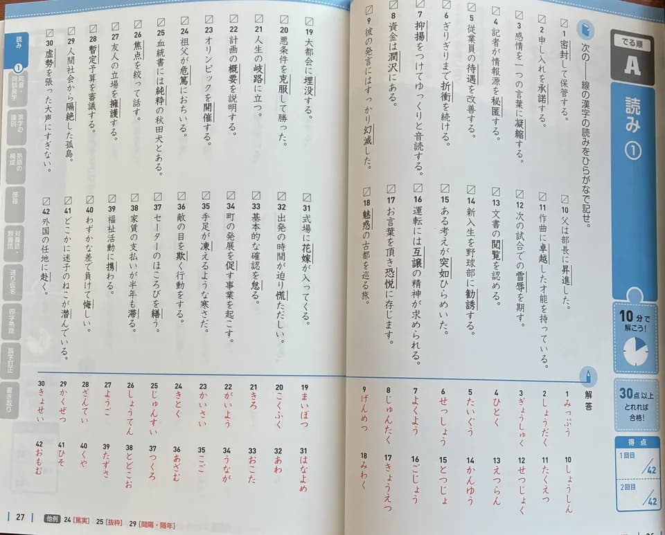 旺文社 でる順×分野別 漢検問題集3級の実際の中身